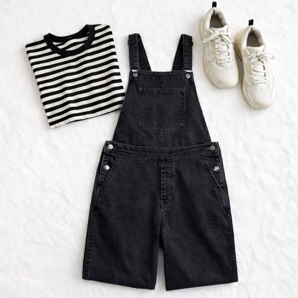 BDG Black Denim Apron Back Overalls Wide Leg Carpenter Size M Urban Outfitters